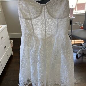 12th Tribe White Strapless Lace romper
